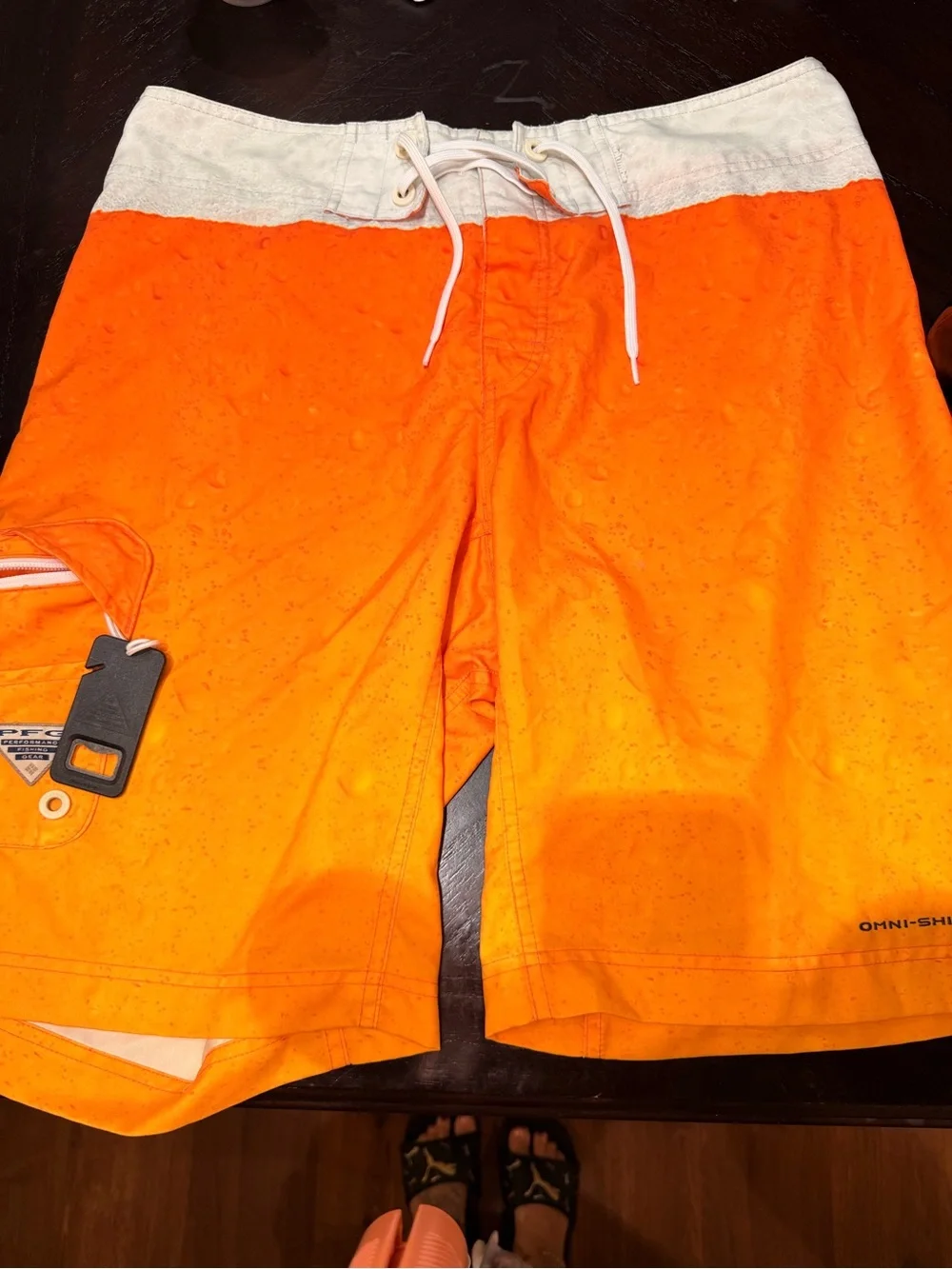 Columbia PFG Men's Orange Swim fishing Trunks with White Waistband